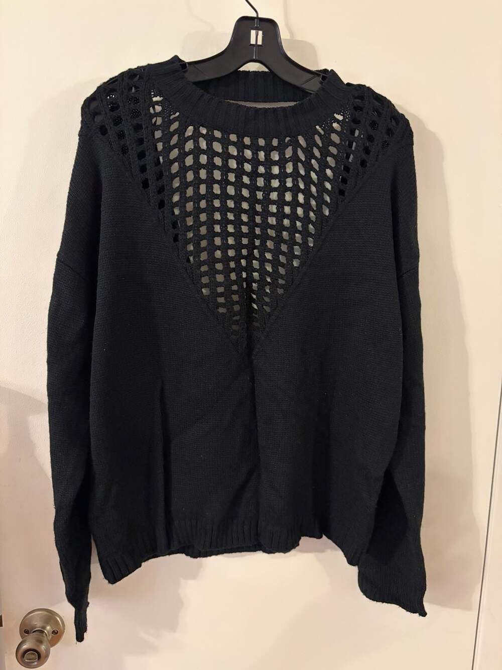 Mika & Gala Black Open-Knit V-Back Sweater